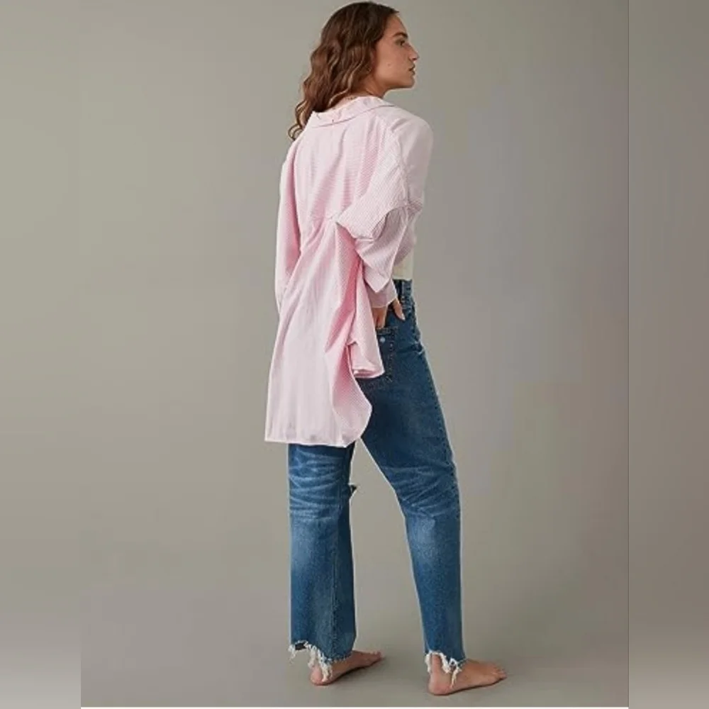 American Eagle Outfitters Women's Oversized Fit Shirt Pink Size L